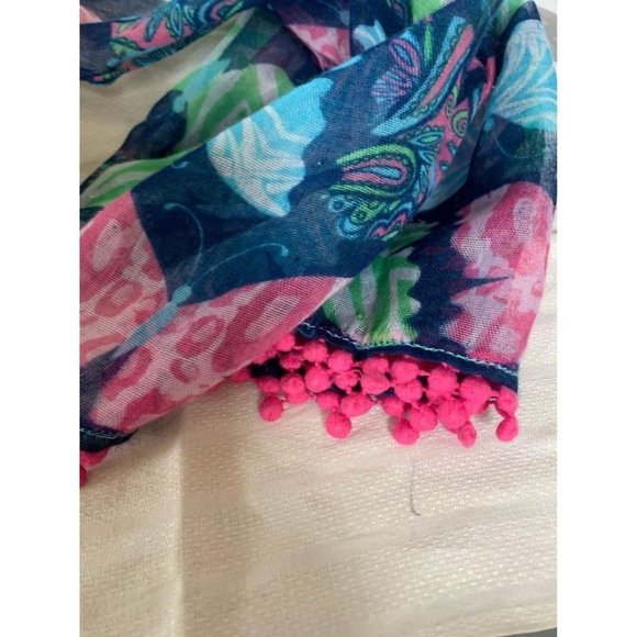 Mudpie Womens Pink Green Blue Butterfly Scarf  20" x 66" - Picture 9 of 12